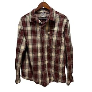 Carhartt Men's Long Sleeve Button Down Plaid‎ 100% Cotton Long Sleeve Large